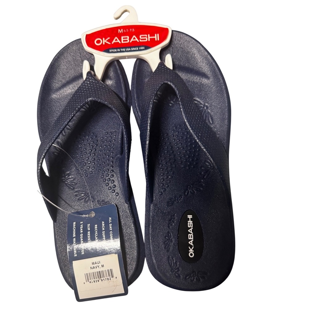 Okabashi Maui Navy Blue Flip Flop NWT Womens Size M 6.5-7.5 Arch Support USA